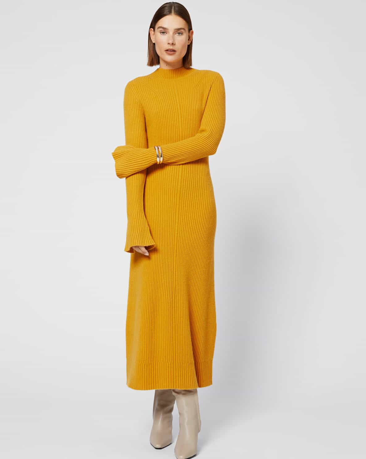 Fitted A-Line Wool Knit Dress