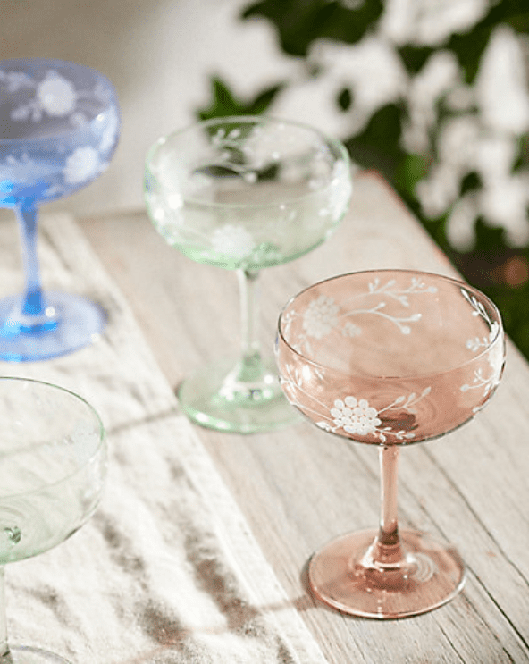 Colorful Floral Coupe Glasses