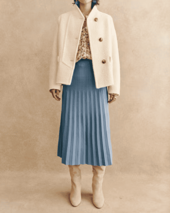 Blue Pleated Midi Skirt
