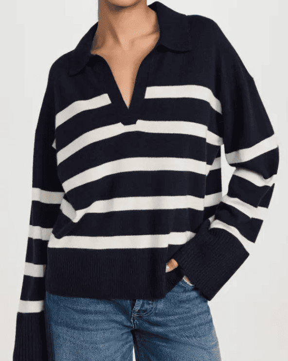 Isa Striped Polo Pullover In Cashmere