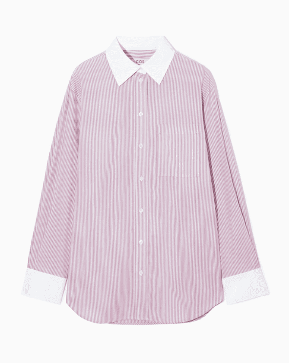 Oversized Contrast-Trim Pinstripe Shirt