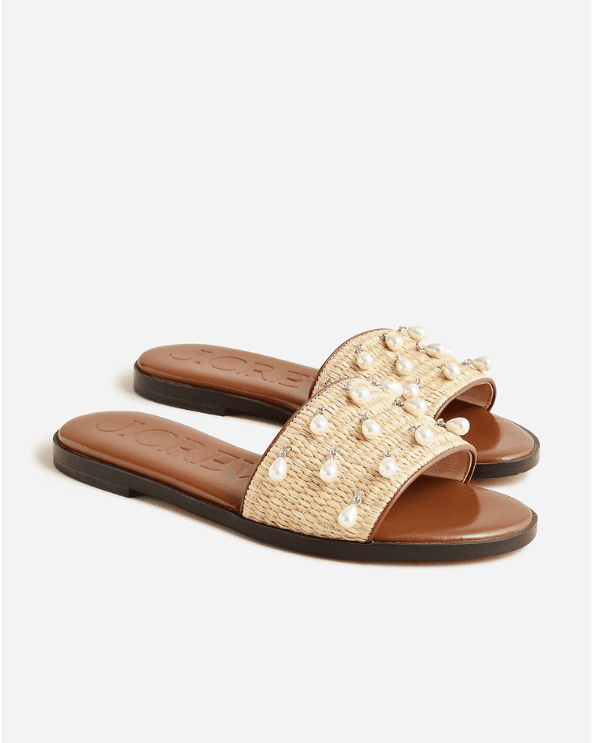 Woven Faux-Raffia Pearl Sandals