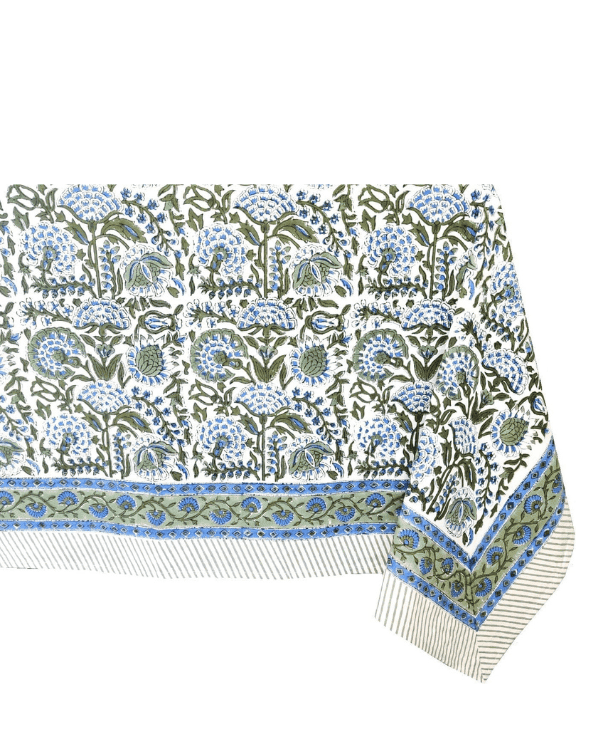 Handblock Floral Linen Table Cloth
