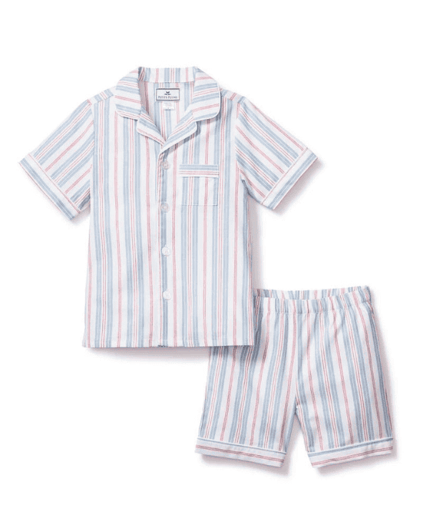 Kid’s Twill Pajama Short Set in Vintage French Stripes