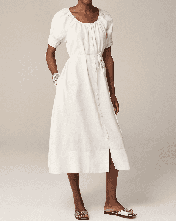Linen Button-Up Midi Dress