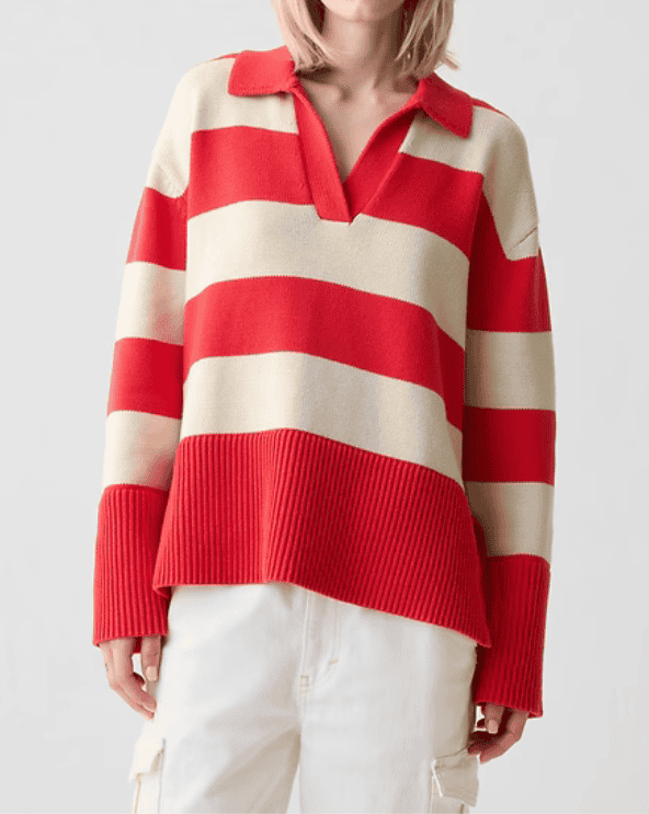 Split-Hem Polo Sweater