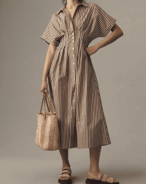 Button-Front Pleated Shirt Dress