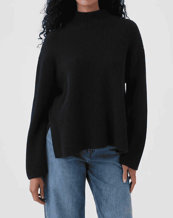 Oversized Split-Hem Mockneck Sweater