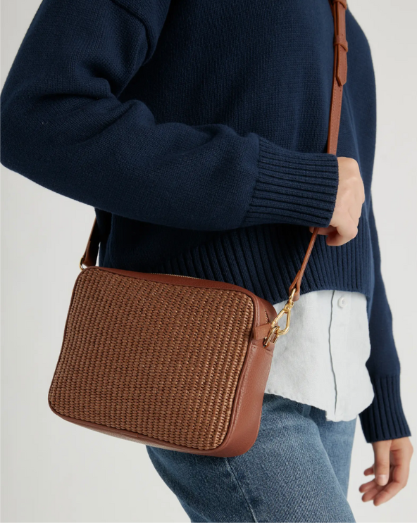 Italian Leather Raffia Crossbody