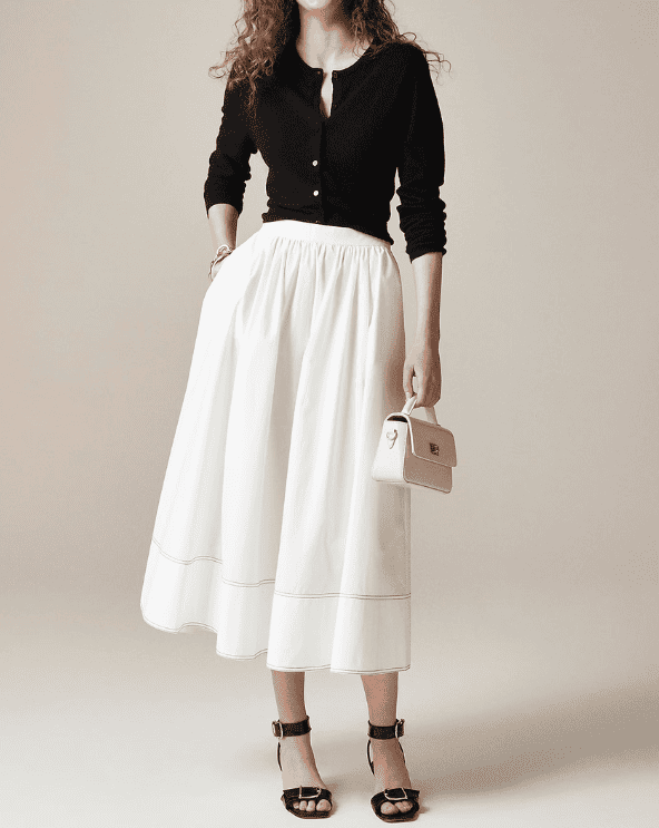 Poplin White Midi Skirt