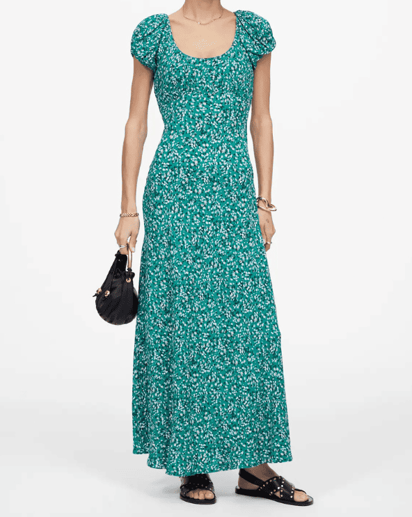 Ruched Scoopneck Floral Midi Dress