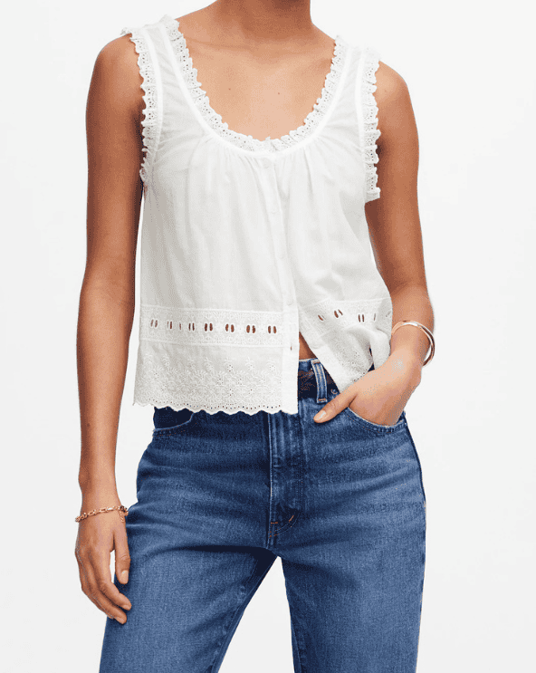 Embroidered Scalloped Tank