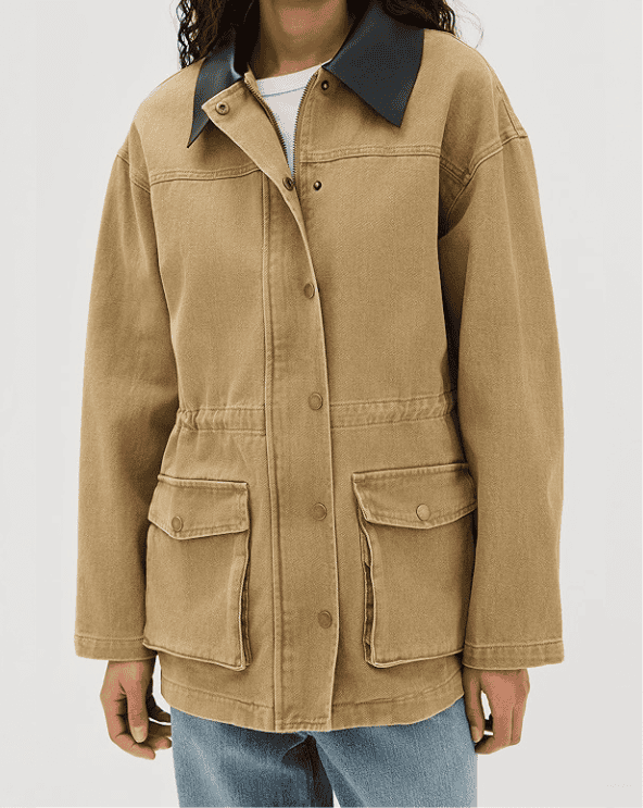 Faux Leather Collar Barn Jacket