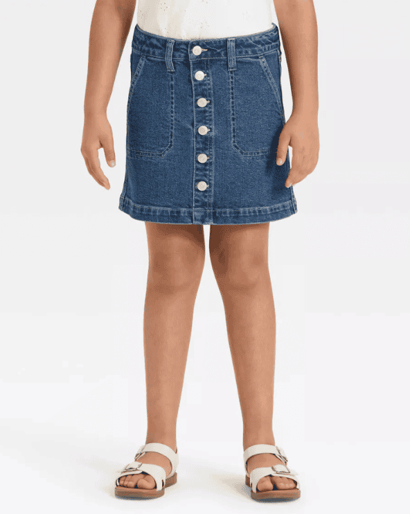 Button-Front Denim Skirt