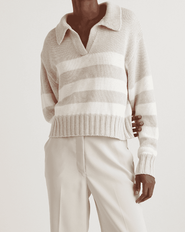 Cropped Cotton Polo Sweater