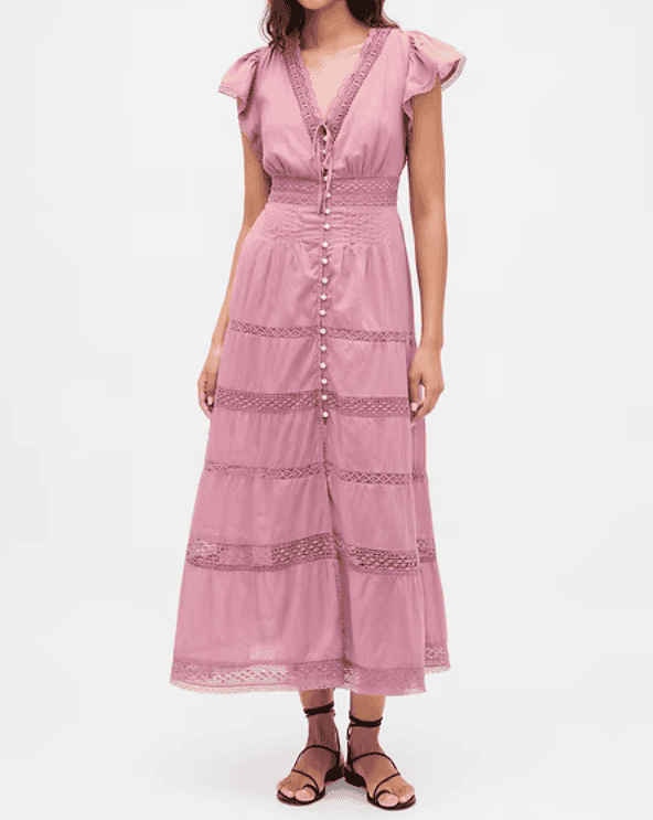 Lace-Trim Midi Dress