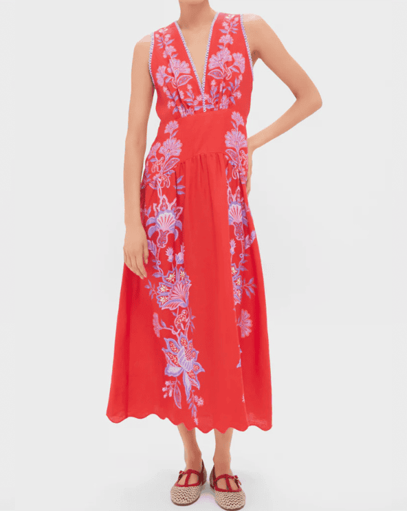 Porcelain Garden Red Midi Dress