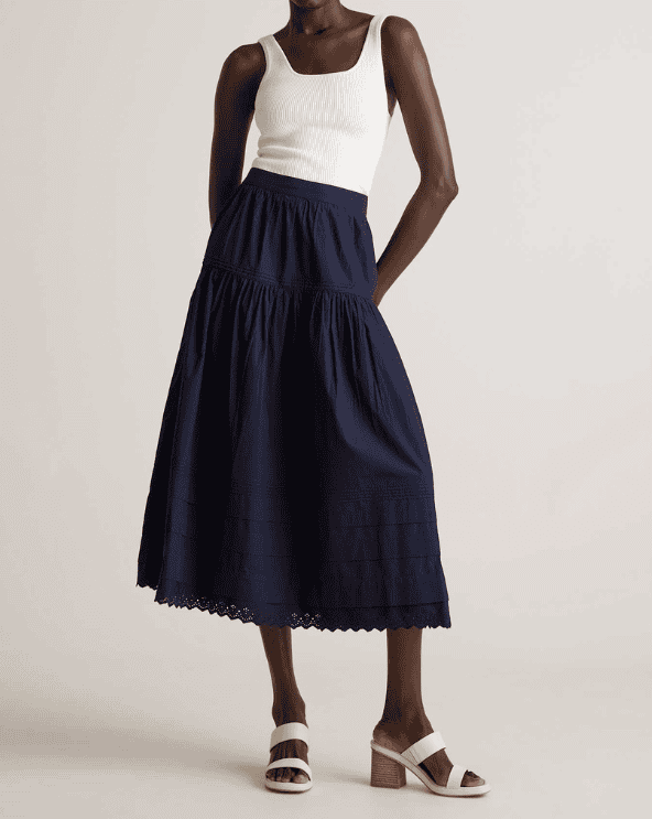 Cotton Poplin Pintuck Maxi Skirt