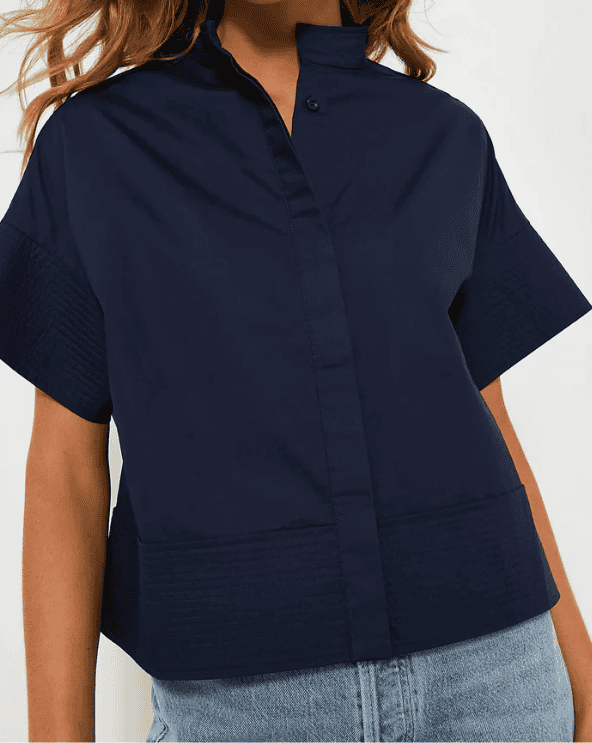 Navy Trapunto Stitch Sofia Shirt