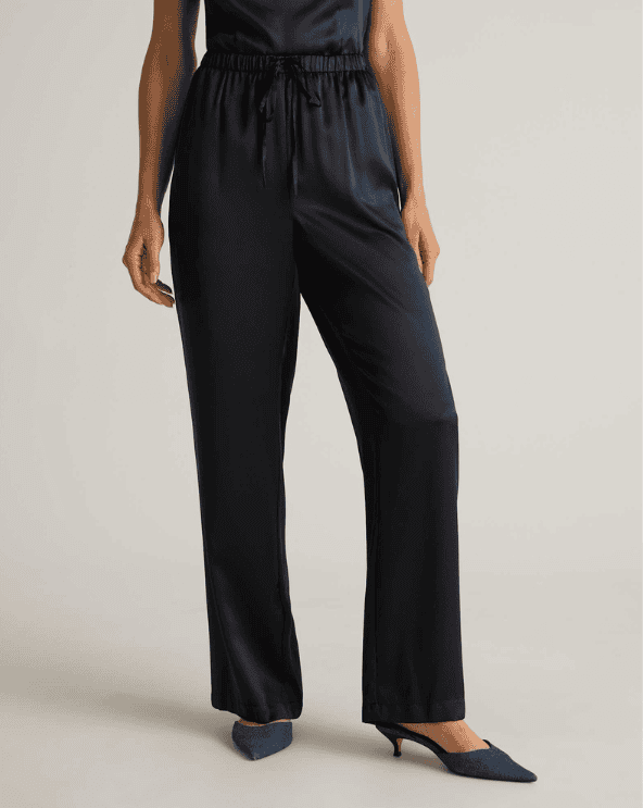 Washable Silk Drawstring Wide Leg Pants