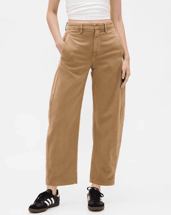 Mid Rise Twill Barrel Pants
