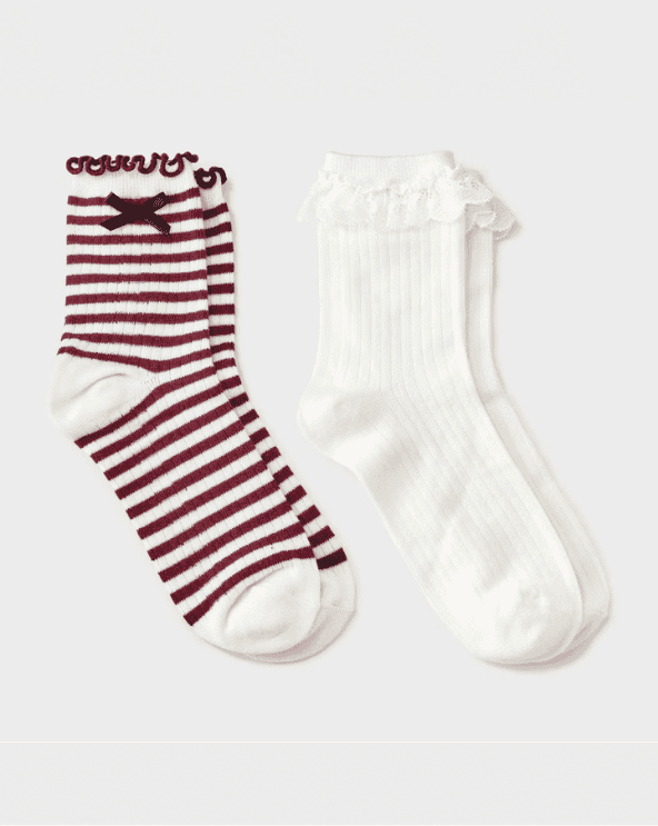 Striped Waffle Knit 2pk Crew Socks
