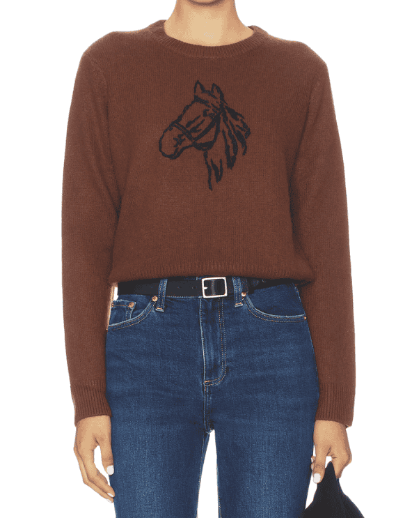 Cashmere Blend Horse Embroidered Crew Sweater