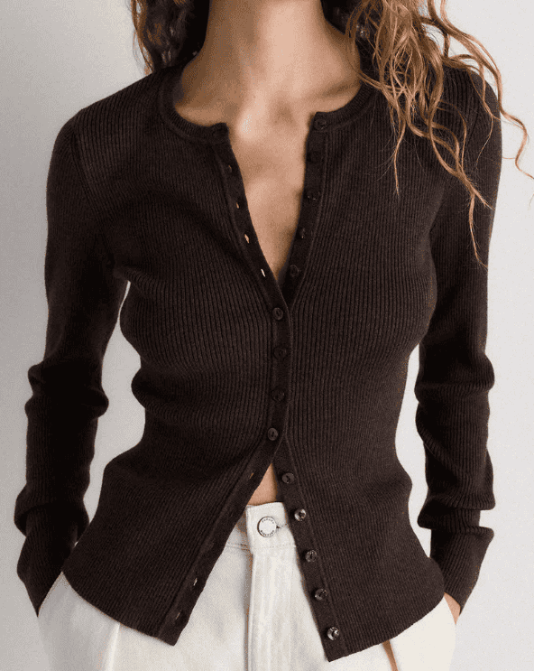 Cotton Cashmere Fitted Ribbed Cardigan