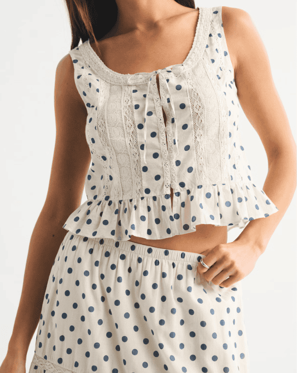 Lace-Trim Tie-Front Ruffle Tank