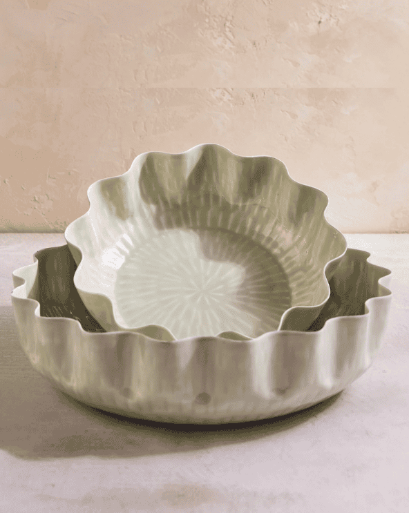 Green Scallop Bowl Set
