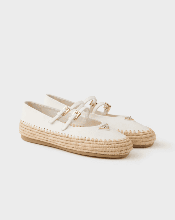 Nappa Leather and Raffia Ballerinas