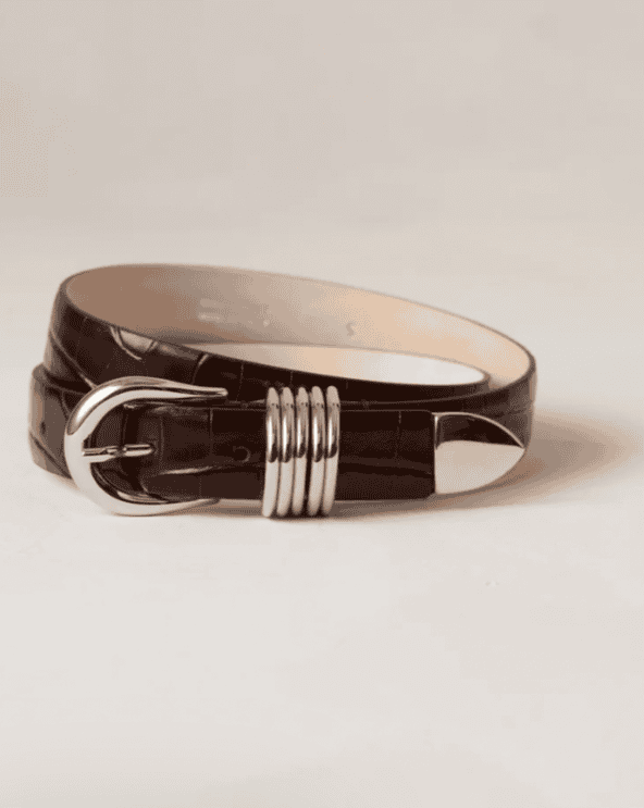Dark Chocolate Croco Silver Belt