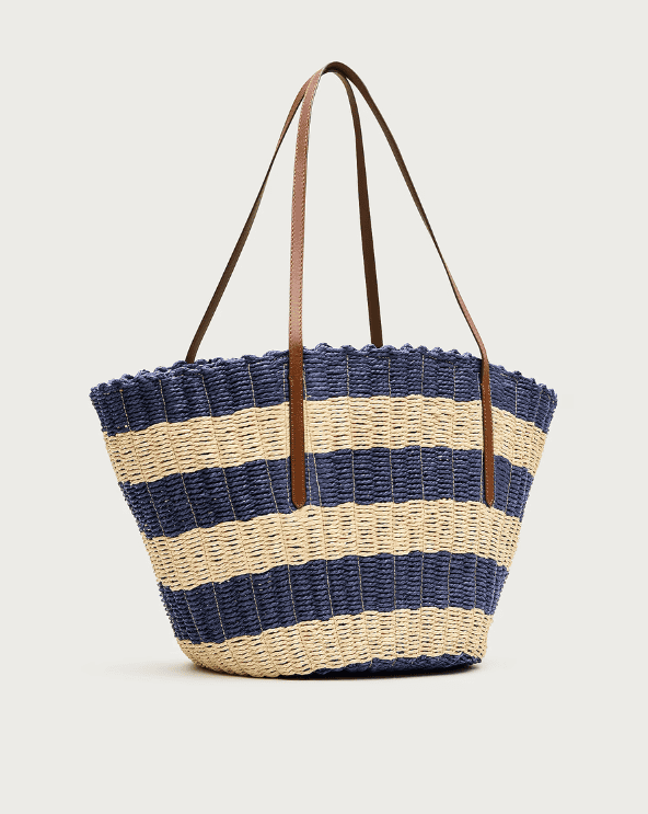 Stripe Woven Straw Tote