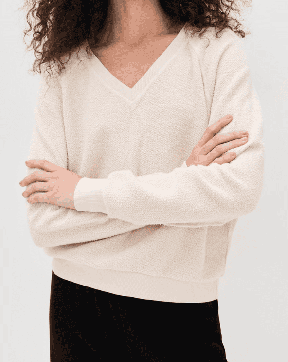 Zuri Reverse Fleece V Neck Sweater