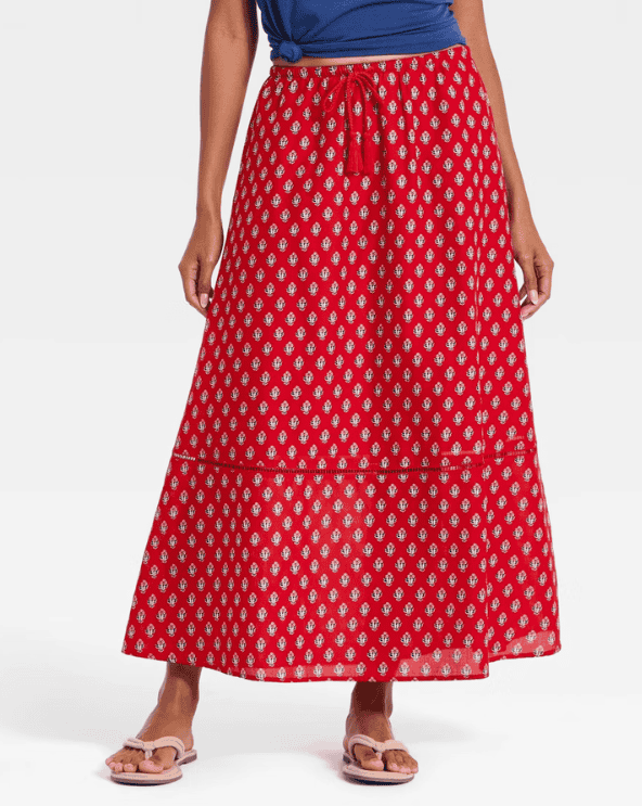 Red Floral Maxi Skirt
