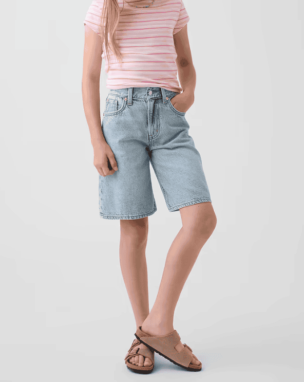 Mid Rise Longline Denim Shorts