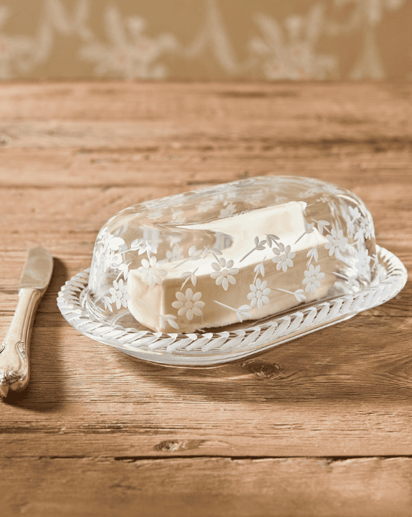 Daisy Etched Butter Dish