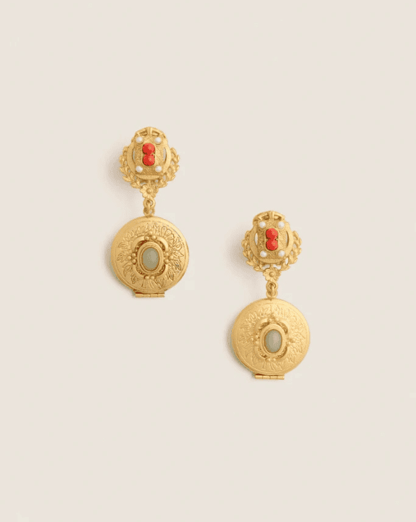 Gold Gemstone Circle Locket Earrings