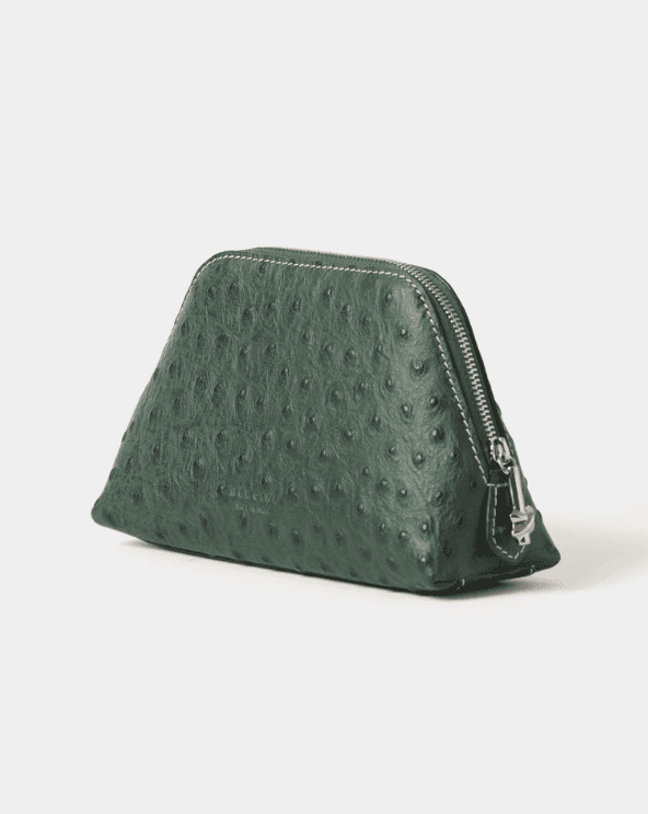 Ostrich-Embossed Leather Pouch