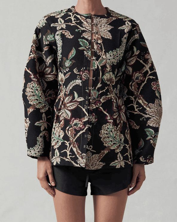 Pinch Waist Cardigan Black Jacquard
