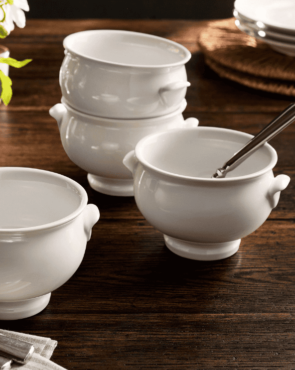 White Porcelain Handled Soup Bowls